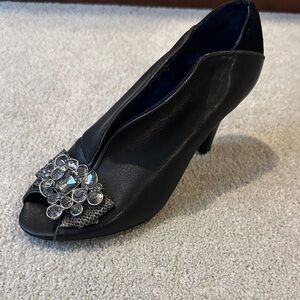 Poetic License Black Jeweled Peep-Toe Heels